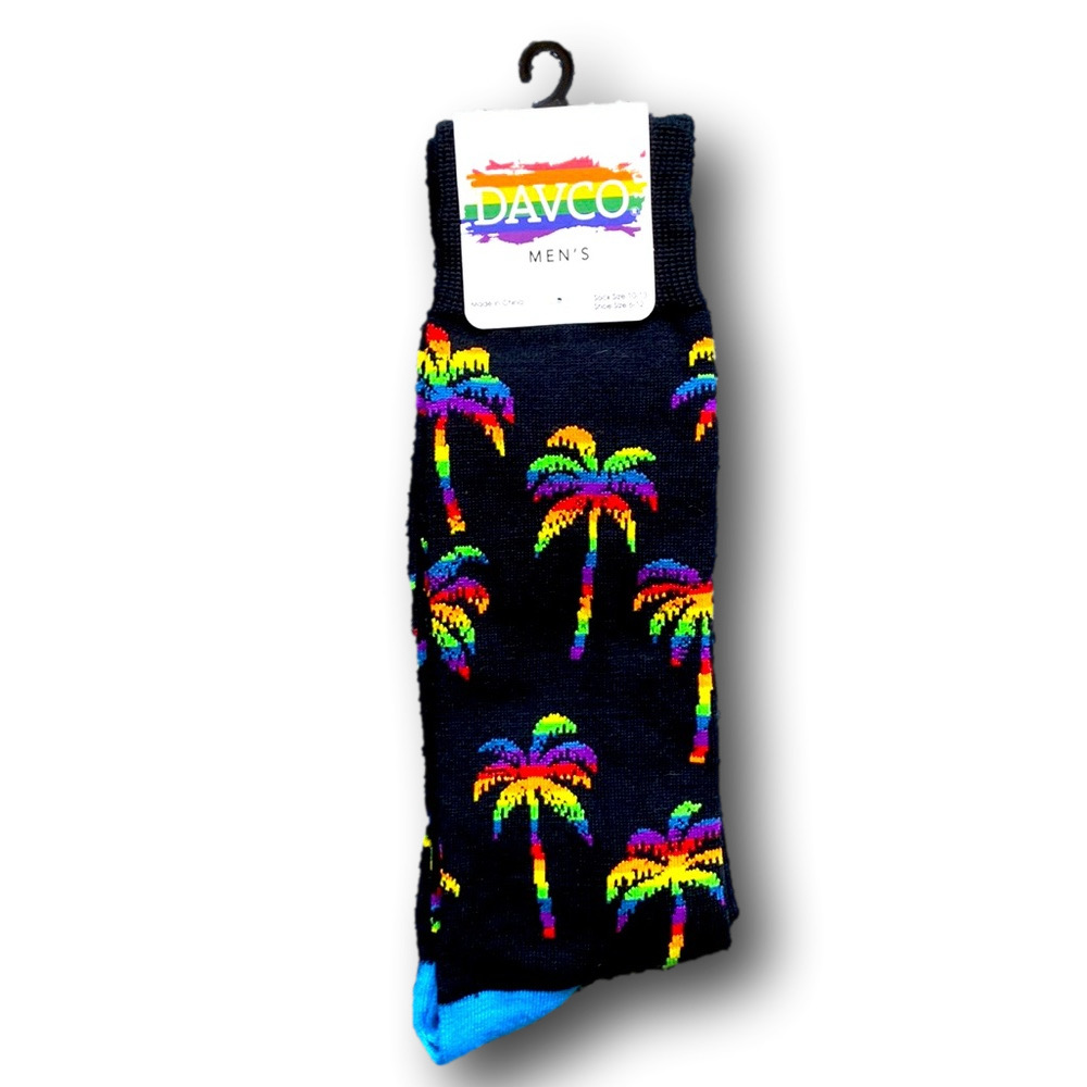 3/$18 Rainbow Pride Palm Trees Funny Novelty Crew Socks - NWT